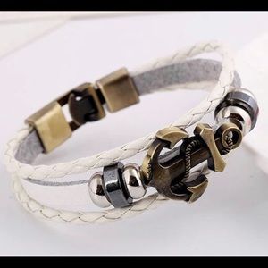 NEW White Genuine Leather Wrap Anchor Bracelet AB1